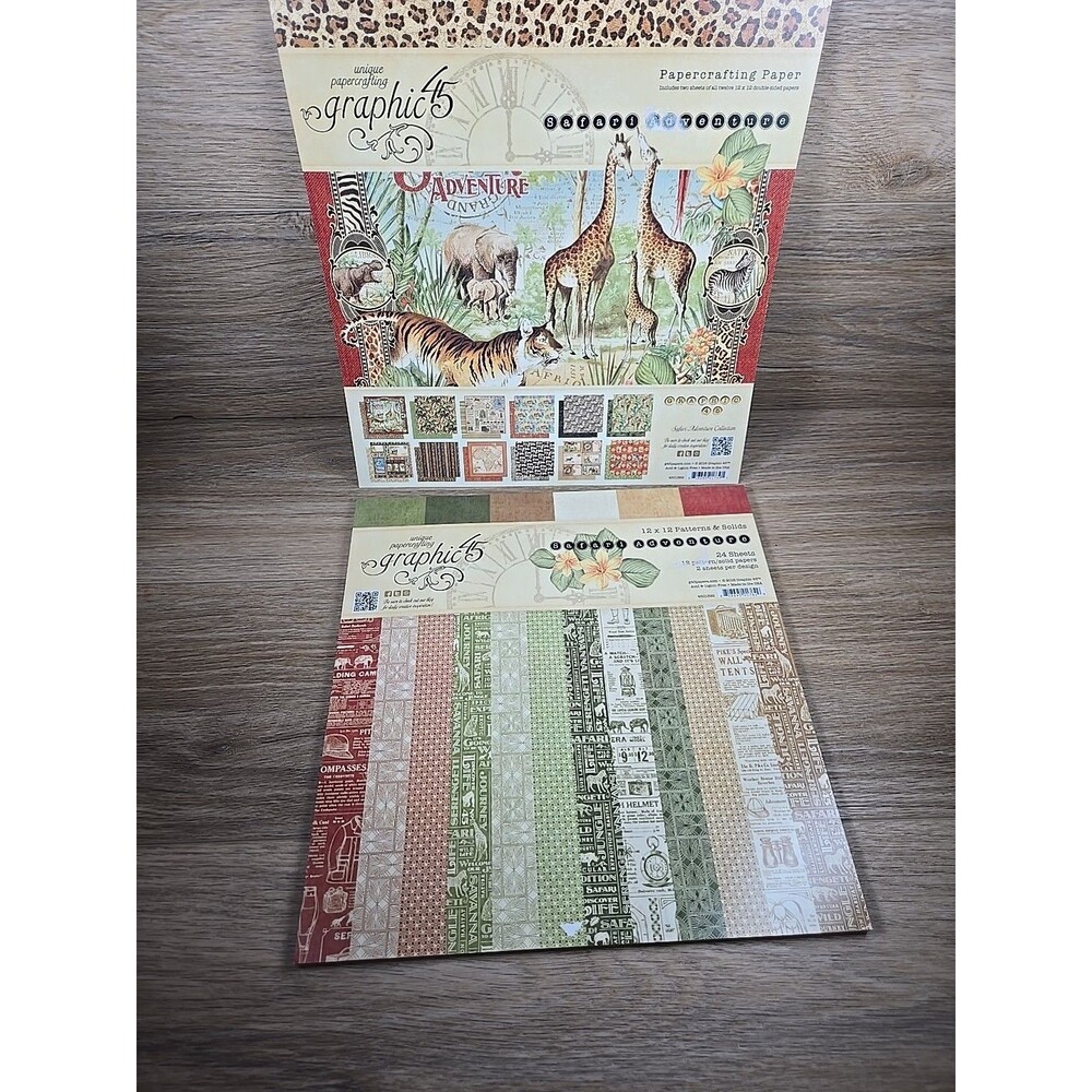 Graphic 45 Safari Adventure 12 by 12-inch paper Retired. + Patterns & Solids Set